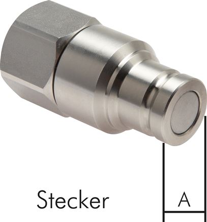 Exemplarische Darstellung: Flat-Face Kupplung mit Innengewinde, Stecker, Edelstahl